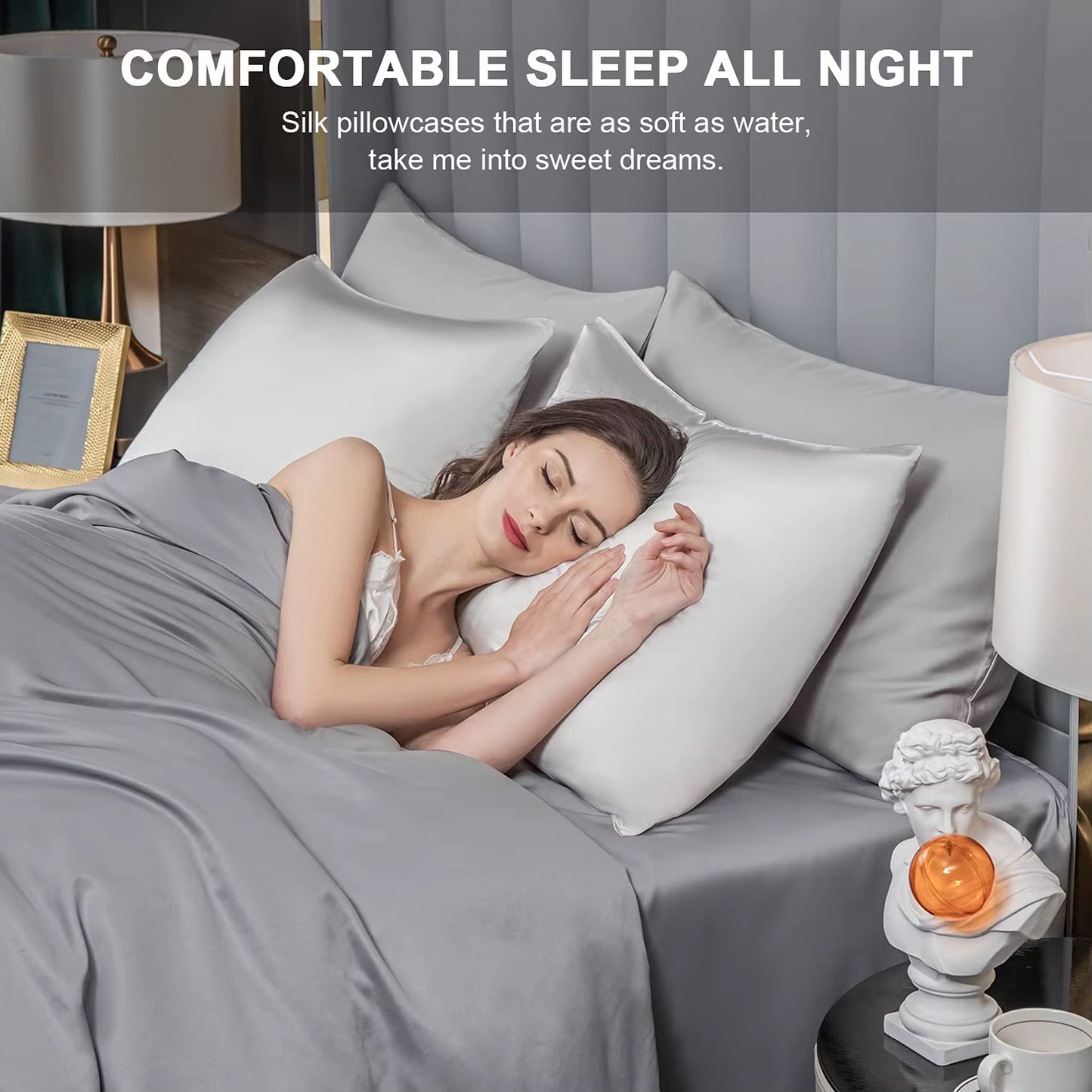 2Pcs Queen Satin Silk Pillowcase Pillow Case Cover Home Bedding Smoothy Pillow Rectangle Bedding Pillow