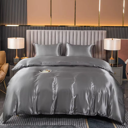 Satin Surface Duvet Cover Colored Bedding Set QUEEN KING Size Quilt Cover High Quality Skin Friendly Fabric Bedding Cover