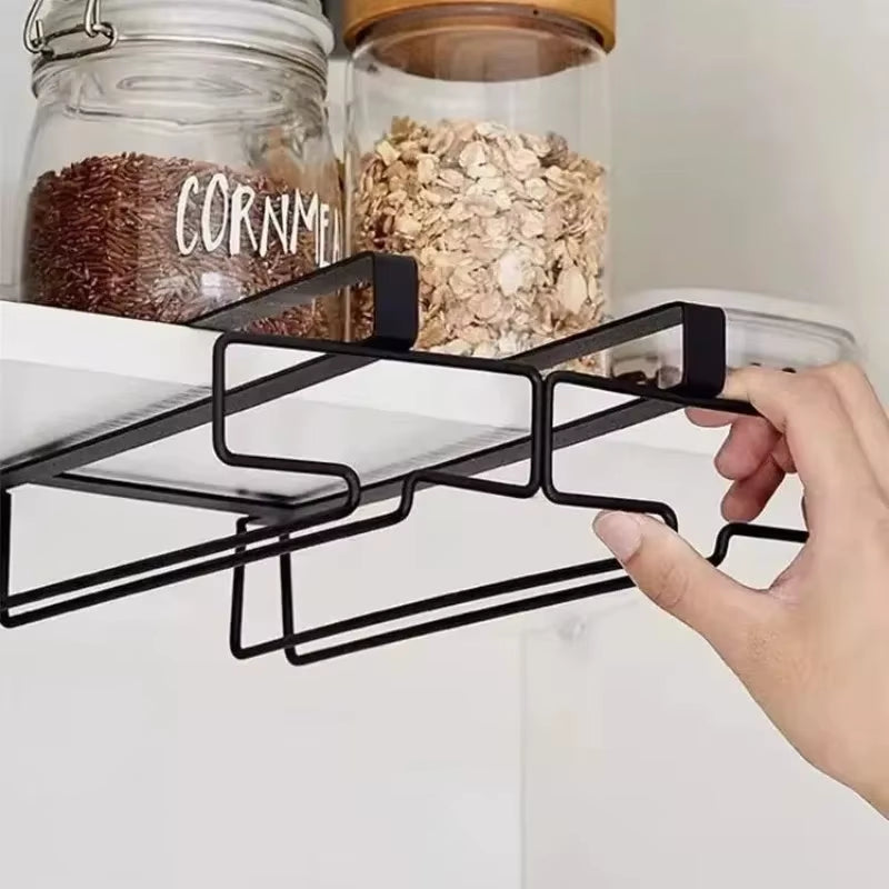 No Drilling Metal Wine Glass Holder - Stemware Rack for under Cabinet Storage Kitchen Organization Kitchen/Bar Storage Supplies