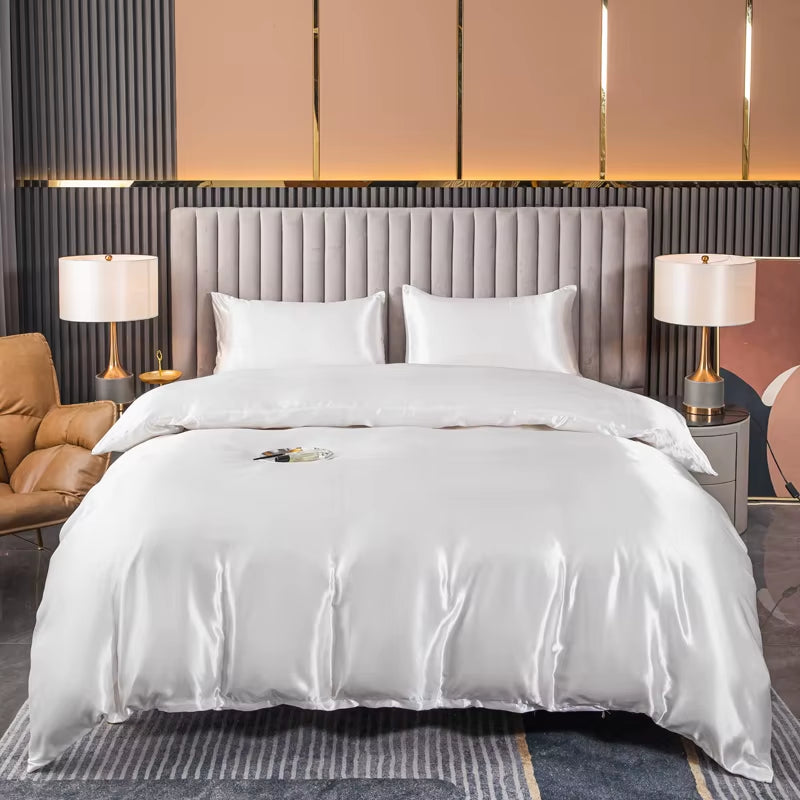 Satin Surface Duvet Cover Colored Bedding Set QUEEN KING Size Quilt Cover High Quality Skin Friendly Fabric Bedding Cover