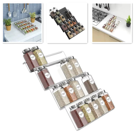 4-Tier Drawer Spice Organizer Expandable Acrylic Spice Rack Tray Seasoning Bottle Rack Pantry Organization Shelf