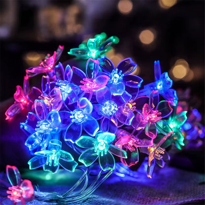 Cherry Blossom Flower Garland Lamp USB Operated LED String Fairy Lights Crystal Flowers Indoor Wedding Christmas Decors