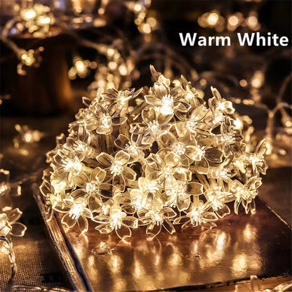 Cherry Blossom Flower Garland Lamp USB Operated LED String Fairy Lights Crystal Flowers Indoor Wedding Christmas Decors