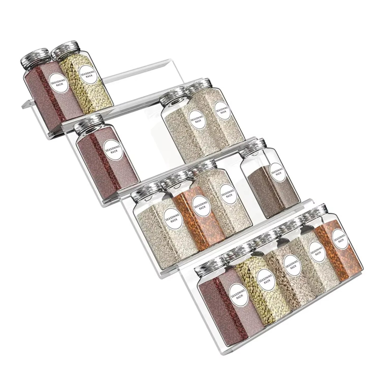 4-Tier Drawer Spice Organizer Expandable Acrylic Spice Rack Tray Seasoning Bottle Rack Pantry Organization Shelf