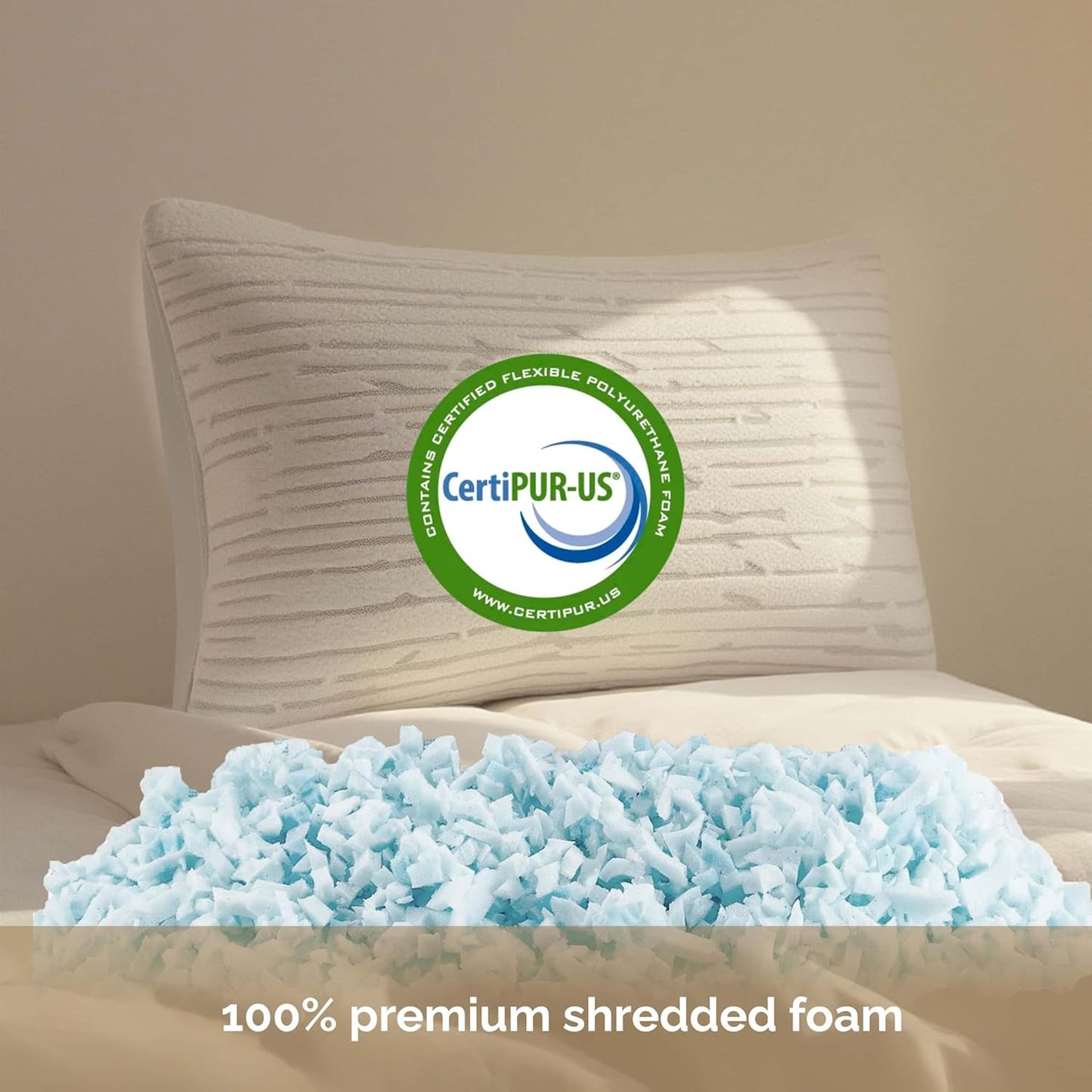 Memory Foam Pillows 1 Pk, Queen Size Bed Pillows for Sleeping, Adjustable Pillow Shredded Memory Foam Filling for Back Stomach & Side Sleeper, Certipur-Us, Washable Bamboo Rayon Cover