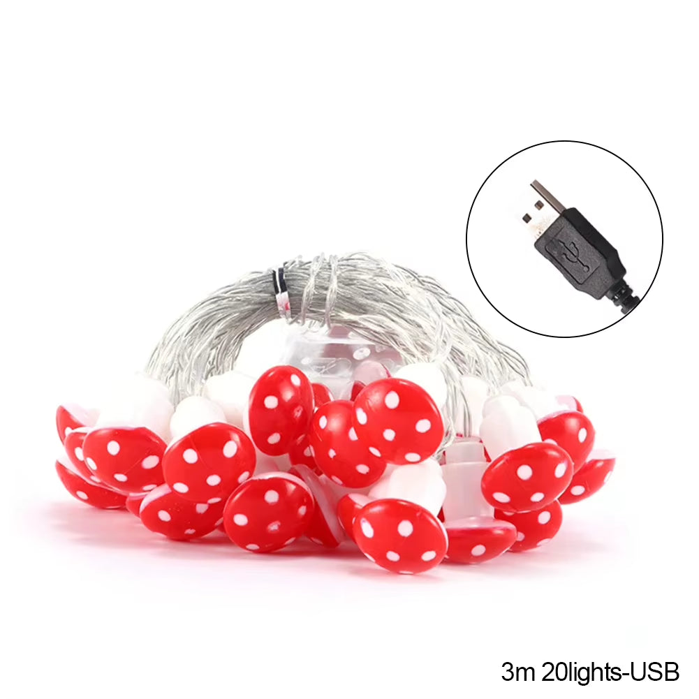 20 Leds Mushroom LED Fairy Lights Usb/Battery String Light Christmas Party Gift Fairy Indoor Decorative Atmosphere Light